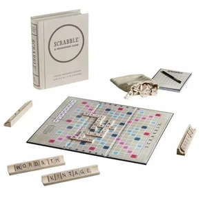 WS Game Company Scrabble Vintage Bookshelf Edition  Wooden Tiles Wood Tile Racks - Picture 1 of 13