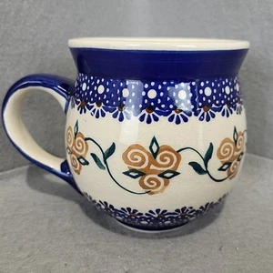 Polish Pottery Mug Manufaktura Boleslawiec Hand Painted Flower Bubble Mug VGUC - Picture 1 of 7