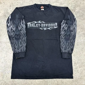 Vintage Harley-Davidson Shirt Mens XL Black Long Sleeve Flames Chrome Biker Tee - Picture 1 of 11