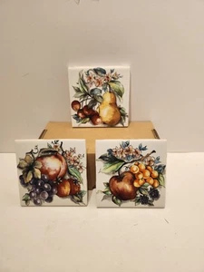Ceramic Wall Tile Lot Of 3 Fruits 4.5x"4.5" - Picture 1 of 4