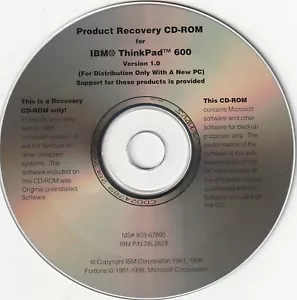 IBM ThinkPad 600 - Windows 95 Restore Re-installation Recovery CD Rom - Picture 1 of 13