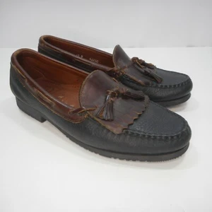 Mocassini Allen Edmonds Nashua uomo kiltie nappa taglia 10D nero marrone scarpe slip on - Foto 1 di 7