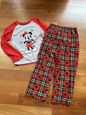 Рождественская пижама Disney Mickey Mouse из 2 предметов в клетку из флиса для мальчиков размер 8 б/у в отличном состоянии - Изображение 1 из 4