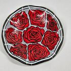 Red Rose Black Glass Trinket Dish Small Bowl Pop Art Bold Vintage