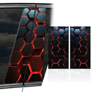 2pcs Car Center Pillar Red Honeycomb Print Window Door B-Pillar Decals PET Wrap - Foto 1 di 10