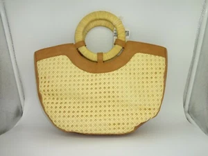 Universal Thread Half Moon Satchel Handtasche Handtasche Gewebt Stroh Canvas Natur Neu mit Etikett - Bild 1 von 3