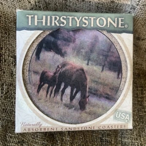 Vtg NEW NIB ThirstyStone Sandstone Coasters Horse Design Western Horses - Picture 1 of 4
