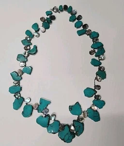 Gorgeous  Turquoise Slab/Abalone/Sterling Silver 925 Necklace *READ DESCRIPTION - Picture 1 of 8