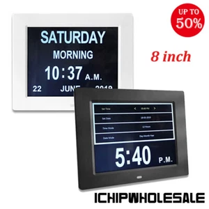 8in IPS Digital Clock Calendar w/ Date Day Reminder for Elderly Children 12H 24H - Picture 1 of 11
