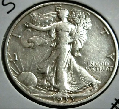 1933 S Walking Liberty Half Dollar, Better Circ. Grade⭐218 V4⭐ - Image 1 of 4