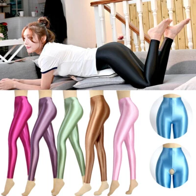 MJINM Women's Sexy Satin Shiny Leggings Yoga Gym Stretch Bodybuilding Jeggings  - Image 1 of 4