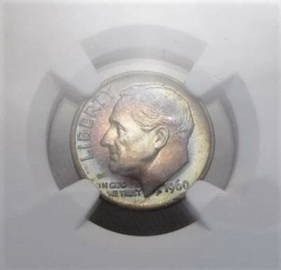 1960-P Silver Roosevelt Dime NGC MS67 Rainbow Coin AJ183 - Image 1 of 4