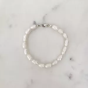 Handmade Real Natural Freshwater Pearl 925 Silver Mens Womens Bracelet Bangle - Picture 1 of 8