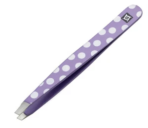 Hair Plucking Tweezers Eyebrow Tweezers Slant Tip Purple Dots with Tip Protector - Picture 1 of 1