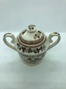 Vintage Nasco Indian Tree Creme Krug Milchkrug und Zucker mit Deckel Set brauner Druck - Bild 1 von 12