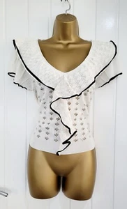 RIVER ISLAND size 12 NEW French knit cream trimmed frill pullover top blouse - Picture 1 of 5