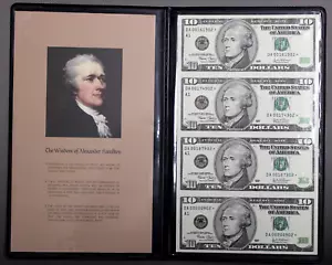 Uncut Sheet Of 4 2003 $10 Star Notes In A World Reserve Folder - Last 3 S/N 902 - Picture 1 of 3
