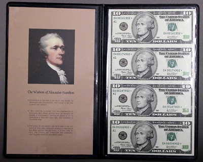 Uncut Sheet Of 4 2003 $10 Star Notes In A World Reserve Folder - Last 3 S/N 902 - Image 1 of 3