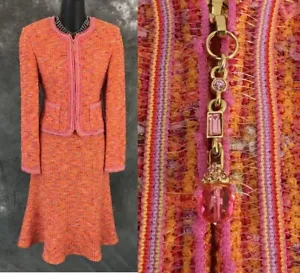 BEAUTIFUL St John Couture knit orange pink multi skirt suit size 2 4 - Picture 1 of 9