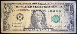 STAR NOTE ONE DOLLAR CIRCULATED FAIR CONDITION B13162948* SERIES 2013 - Picture 1 of 2