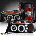 Fits Dodge 1997-2004 Dakota Black LED Halo Projector Headlights+Tail Brake Lamps