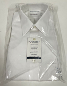 ROUNDTREE & YORKE White Long Sleeve Pinpoint Oxford Shirt Point Collar 15/33 NEW