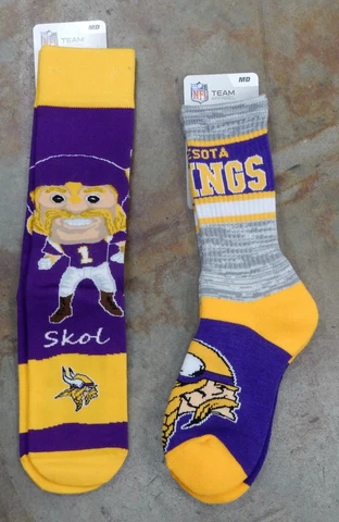 2 Pack NFL Minnesota Vikings Socks Gift Skor Mascot Medium Double Deuce Purple Cover
