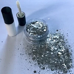 FESTIVAL GESICHT/KÖRPER/HAAR SET - 4ml KLEBER + CHUNKY SILVER MIX GLITTER 10g TOPF - Bild 1 von 1