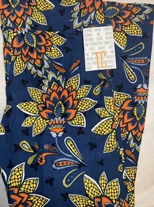 Lularoe TC Tall Curvy Leggings Blue Yellow Orange Damask Paisley 🦄 12-18 New - Picture 1 of 10