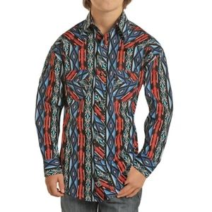 Rock & Roll Cowboy Boy's Aztec Print Long Sleeve Button Down Shirt B8S1302 - Picture 1 of 1