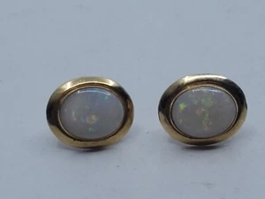 Fine Estate Jewelry Real 14K 14kt 585 Yellow Gold Opal Stud Post Earrings J1 - Picture 1 of 8