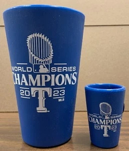 TEXAS RANGERS 2023 WORLD SERIES 16 OZ SILICONE PINT GLASS & 1.5 OZ SHOT GLASS - Picture 1 of 2