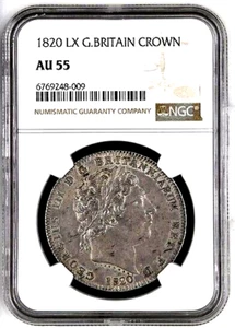 Corona de plata Jorge III 1820 LX clasificación NGC AU55 sobre UNC - Imagen 1 de 2