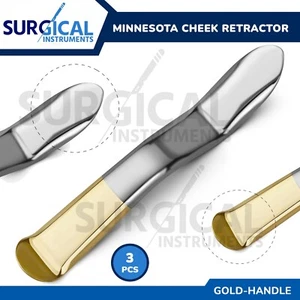 3 Pcs Minnesota Cheek Retractor Dental Mouth Opener Gold Handle German Grade - Picture 1 of 8
