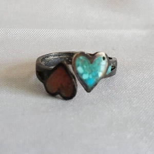 Vintage Native American Turquoise Hearts Ring 6.5 - Picture 1 of 6
