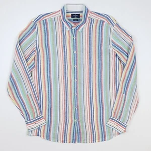 Hackett Linen Shirt Striped XL Slim Fit Men Long Sleeve Summer Multicoloured VGC - Picture 1 of 16