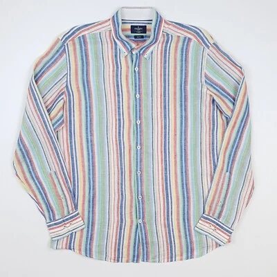 Hackett Linen Shirt Striped XL Slim Fit Men Long Sleeve Summer Multicoloured VGC - Image 1 of 4