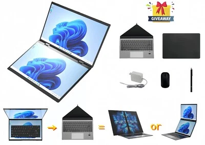 Dual Screen Laptop 14+14 Inch 2.2K Touch Screen Notebook DDR4 32GB 1TB SSD - Image 1 of 4