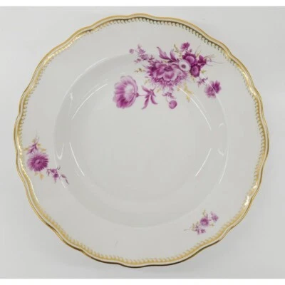 ANTIQUE MEISSEN INDIAN PINK FLOWER PORCELAIN SOUP PLATES - 9.5"