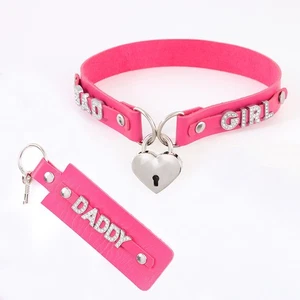 BDSM Gift Heart LOCK Custom DIY Choker DADDYS BOY Collar Pu Leather Necklace T6 - Picture 1 of 9
