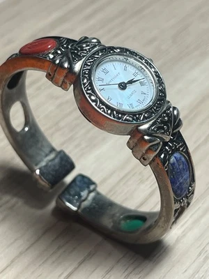 Vernier Watch Women 21mm Silver Tone Scarab Open Cuff Band New Battery - Image 1 of 4