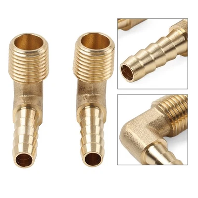2pcs Brass Hose Barb Fitting Elbow 1/4" x 1/4 NPT Male Thread Pipe Connectors - Image 1 of 4