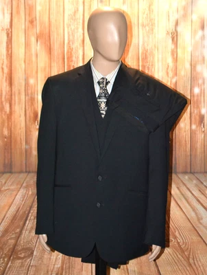Kenneth Cole Reaction Men Black Pinstripe 3 Pc Suit Sz 46L Wst 40x33 - Image 1 of 4