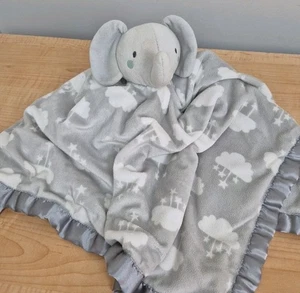 Parent's Choice Large Gray Elephant White Clouds Stars Baby Lovey Blanket 24" - Picture 1 of 13