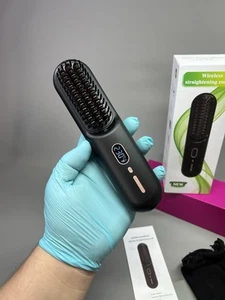 Cordless Hair Straightener Brush Comb Pro Negative Ionic Smoothing Heated Styler - Picture 1 of 24