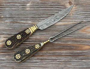 Gamsjaga Fuhrmannsbesteck GJ84 Damast Hirschhorn - Bild 1 von 4