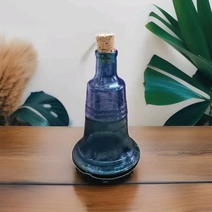 Vintage Wheaton blau Glas Pass und Stow Glocke Flasche mit Korken ~ 7 1/2" hoch - Bild 1 von 5