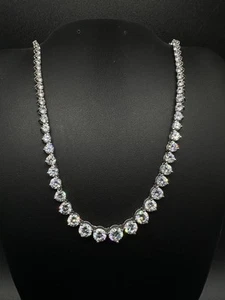 Sterling Silver Necklace Crystal CZ Graduated Prong Set Signed 925 18” - Picture 1 of 11
