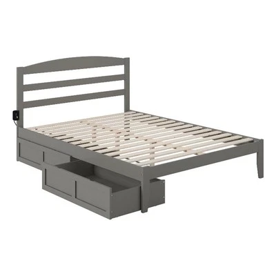 Cama Queen de madera maciza AFI Warren con 2 cajones de almacenamiento en gris Foto 1 de 4