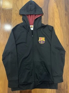 Barcelona Men’s Hoodie Black Full Zip Soccer Jacket EUC - Picture 1 of 7